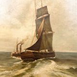 Antique Oil Painting Of Ships 22.5" 29"T