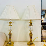 Pair Of Quoizel Brass And Crystal Pineapple Lamps 31"To Finial