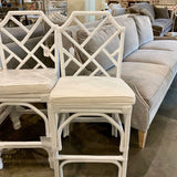 Set Of Four Old Bones And Comp White Rattan Counter Stools 19"W x 19"D x 41.5"H x 27"Floor To Seat