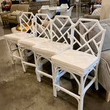 Set Of Four Old Bones And Comp White Rattan Counter Stools 19"W x 19"D x 41.5"H x 27"Floor To Seat