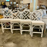 Set Of Four Old Bones And Comp White Rattan Counter Stools 19"W x 19"D x 41.5"H x 27"Floor To Seat