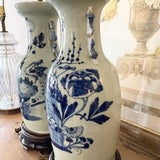 Pair Of Large Antique Asian Urn Lamps Fixture20"T x 8"Diam Base