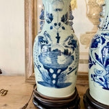 Pair Of Large Antique Asian Urn Lamps Fixture20"T x 8"Diam Base