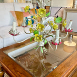 Vintage Italian Floral Tole Chandelier 22"Diam x 22" Tall Fixture