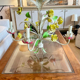 Vintage Italian Floral Tole Chandelier 22"Diam x 22" Tall Fixture