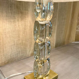 Heavy Stacked Cut Crystal And Brass Lamp 27"Tall To Finial