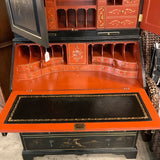 English Chinoiserie Style Secretary Bookcase With fitted Interior 40" at widest x 22.5 at deepest x 95" to top finial