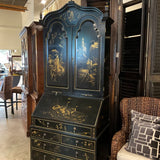English Chinoiserie Style Secretary Bookcase With fitted Interior 40" at widest x 22.5 at deepest x 95" to top finial