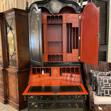 English Chinoiserie Style Secretary Bookcase With fitted Interior 40" at widest x 22.5 at deepest x 95" to top finial