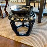 Chinese Black Lacquered Garden Stool 18" W X 18" H