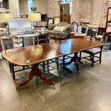 Pedestal Dining Table In Mahogany By George Shulte 101" L with leaf x 80:L No Leaf x 46"W x 29.5"H