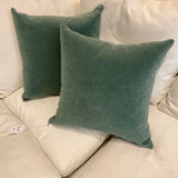 Pair Of Custom Pillows In Green Mohair 18" x 18"