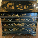 Maitland Smith Chinoiserie Secretary Desk In Black Laquer and Hermes Orange Interior 86"H x 40"W x 22"D