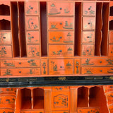Maitland Smith Chinoiserie Secretary Desk In Black Laquer and Hermes Orange Interior 86"H x 40"W x 22"D