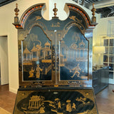 Maitland Smith Chinoiserie Secretary Desk In Black Laquer and Hermes Orange Interior 86"H x 40"W x 22"D
