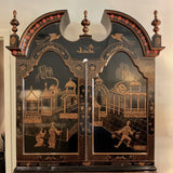 Maitland Smith Chinoiserie Secretary Desk In Black Laquer and Hermes Orange Interior 86"H x 40"W x 22"D