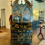 Maitland Smith Chinoiserie Secretary Desk In Black Laquer and Hermes Orange Interior 86"H x 40"W x 22"D