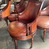 Set Of Six Drexel Heritage "British Accent" Swivel Chairs In Leather And Solid Mahogany 22.5"W x 23"D x 37"T