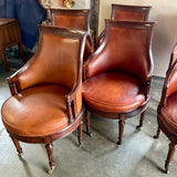 Set Of Six Drexel Heritage "British Accent" Swivel Chairs In Leather And Solid Mahogany 22.5"W x 23"D x 37"T