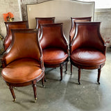 Set Of Six Drexel Heritage "British Accent" Swivel Chairs In Leather And Solid Mahogany 22.5"W x 23"D x 37"T