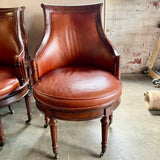 Set Of Six Drexel Heritage "British Accent" Swivel Chairs In Leather And Solid Mahogany 22.5"W x 23"D x 37"T