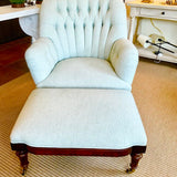 Century Furniture Chair And Ottoman In Very Pale Soft Blue/Green 35"W x 36"D x 39"T chair x 32"W x 21.5"D x15"T