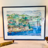 Original Signed Watercolor Of Portofino Italy 30.5"W x 24.5 "T