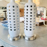 Pair of Grey Lamps with Cut Out Detail 28" T