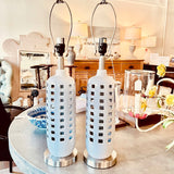 Pair of Grey Lamps with Cut Out Detail 28" T
