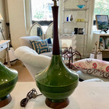 Pair of Mid Century Ceramic and Wood Neck Lamps 25" T
