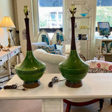 Pair of Mid Century Ceramic and Wood Neck Lamps 25" T