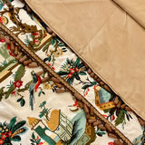 Pair Custom Panels in Brunschwig & Fils "Le Lac Linen Print" with Wooden Beads & Striped Liner 9'9"T x 21"W