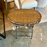 Rattan and Metal Side Table 24.5" W X 24" T