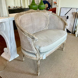 Painted French Style Settee w/ Linen Cushion 46.5"W x 38"T x 24"D
