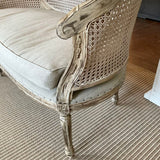 Painted French Style Settee w/ Linen Cushion 46.5"W x 38"T x 24"D