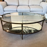 Oval Iron Coffee Table with Antiqued Mirror & Glass 48"W x 30"D x 19"T