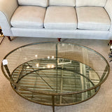 Oval Iron Coffee Table with Antiqued Mirror & Glass 48"W x 30"D x 19"T