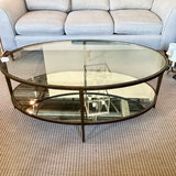 Oval Iron Coffee Table with Antiqued Mirror & Glass 48"W x 30"D x 19"T
