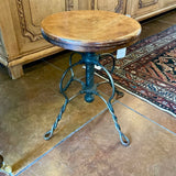 Antique Wrought Iron and Wood Stool 18"T x 14"W