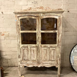 Distressed Glass Front Cabinet 36.5" W X 17" D X 57" T