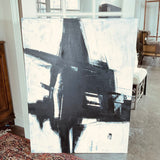 Large Signed Black And White Abstract Painting 36" x 49"H
