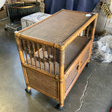 Vintage Rattan and Wicker Bar Cart 33" W X 18" D X 29.5 " T