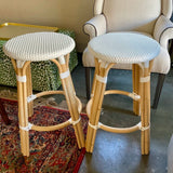 Pair of Serena & Lily Riviera Backless Counter Stools 26"T x 18"Diam Base