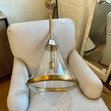 Pair of Visual Comfort Gale Large Pendants in Gold and Seeded Glass 42" Overall Height x 15"Diam