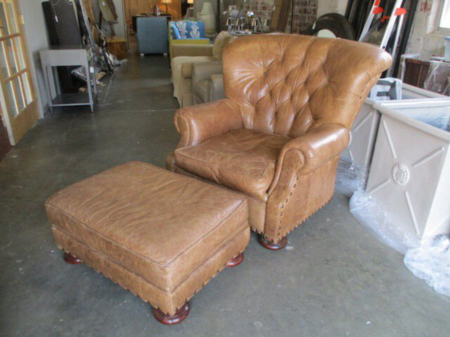 James Alexander Leather Chair And Ottoman 39"W x 28"D x 40"T ottoman 31"W x 23"D x 14.5"T