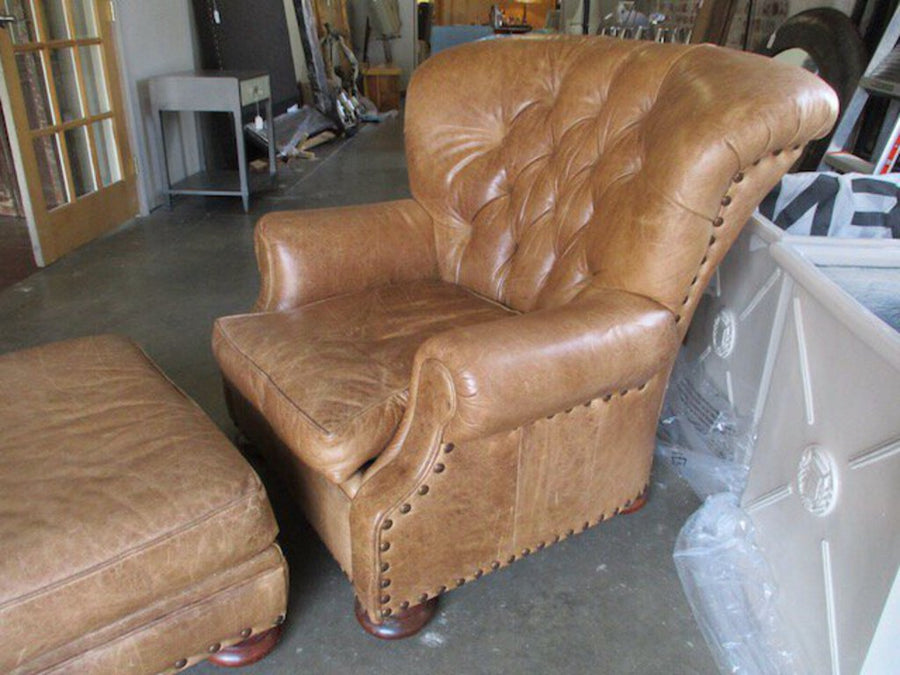 James Alexander Leather Chair And Ottoman 39"W x 28"D x 40"T ottoman FINAL SALE31"W x 23"D x 14.5"T