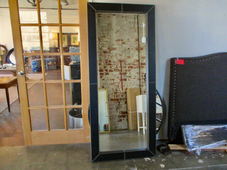 Black Leather Floor Mirror By Baker 75"T x 32"W FINAL PRICE