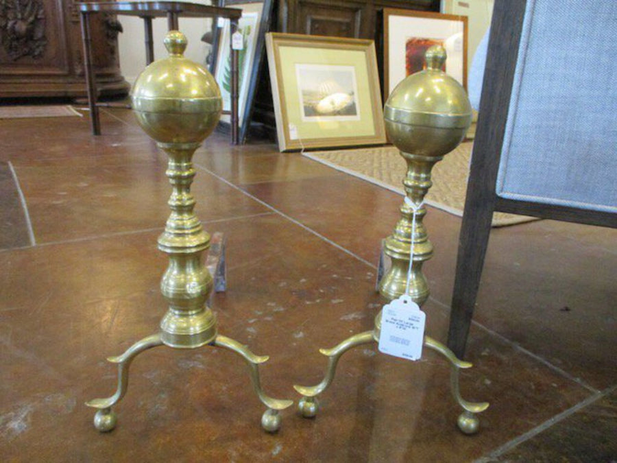 Pair Of Brass Andirons 18"T x 9"W