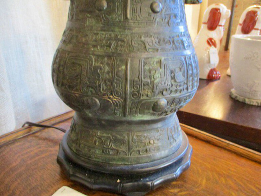Antique Chinese Bronze Lamp 27.5" T
