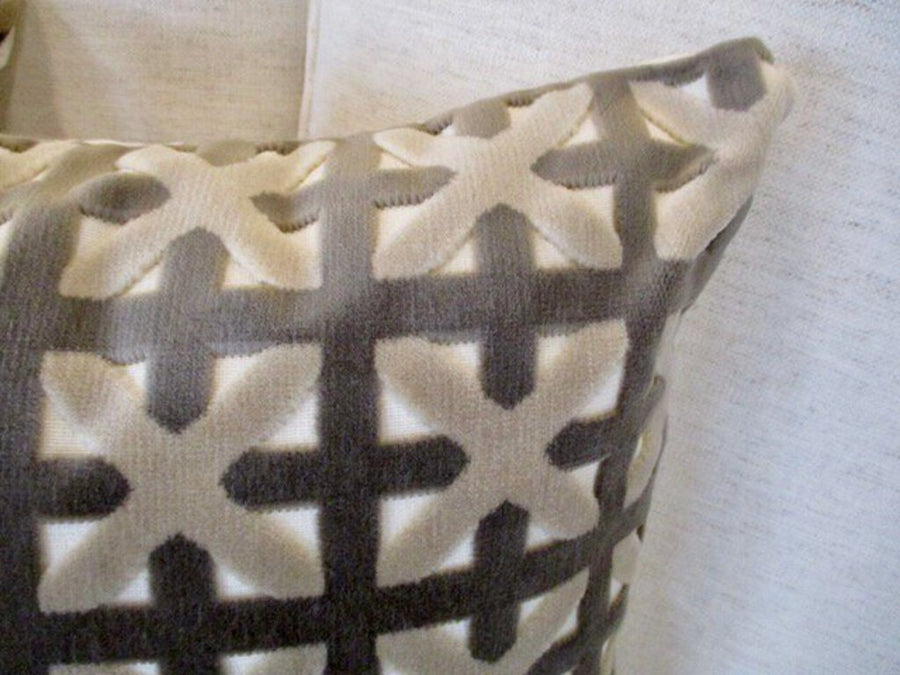 Pair Of Custom Pillows In DeLeo Rubin Cut Velvet Fabric 20"x 20"